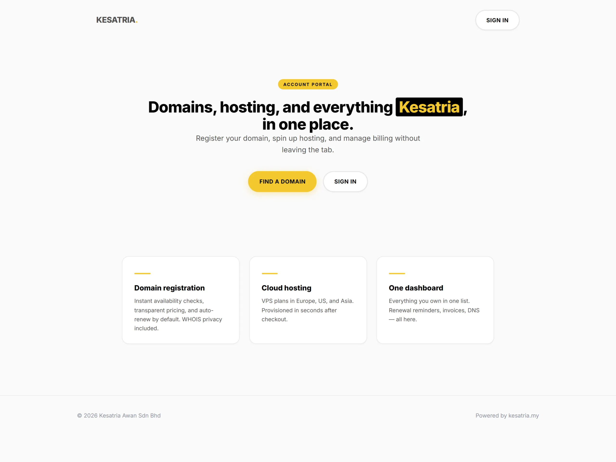 Kesatria domain and hosting account portal